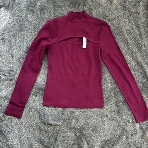 Long sleeve Ribbed Mock Neck with Split Neck